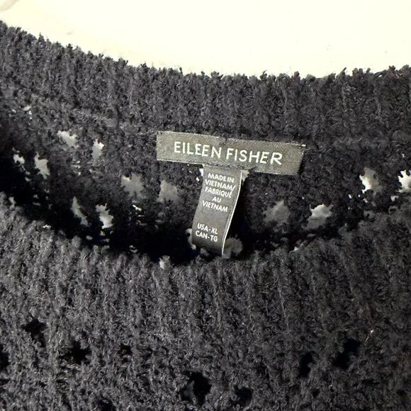 Eileen Fisher Open Stitch Organic Blend Chunky Stitch Black Sweater XL - Picture 5 of 6